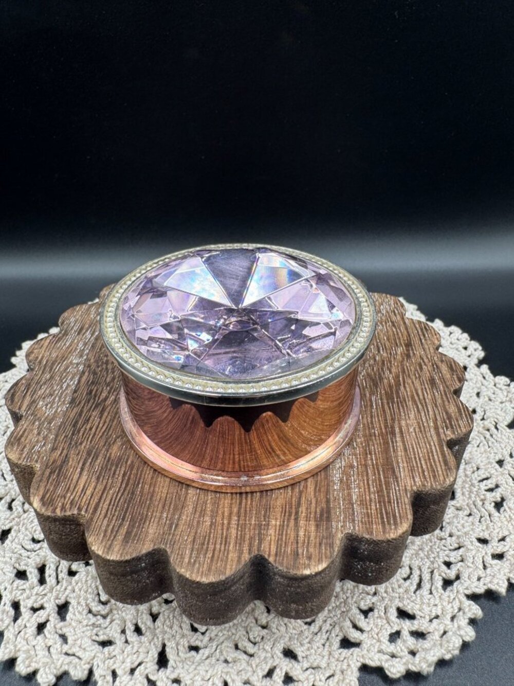 Pink Faceted Crystal Glass Velvet Lined Trinket Jewelry Box